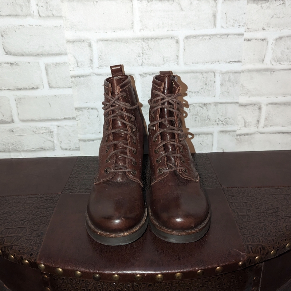 Frye Veronica Combat Dark Brown Leather Lace Up Boots size 6 - Picture 7 of 16